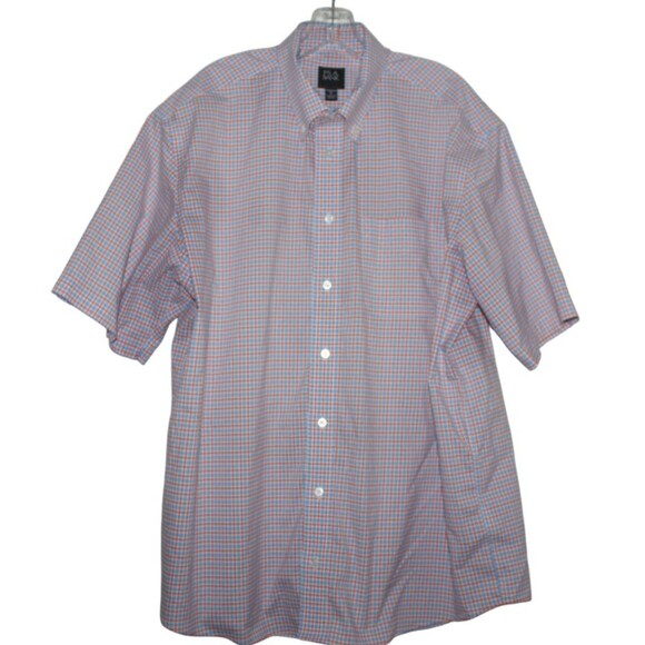 Jos A Bank Shirt Mens  XL Red White Blue Button Up Traveler Shirt Short Sleeve - Picture 2 of 4